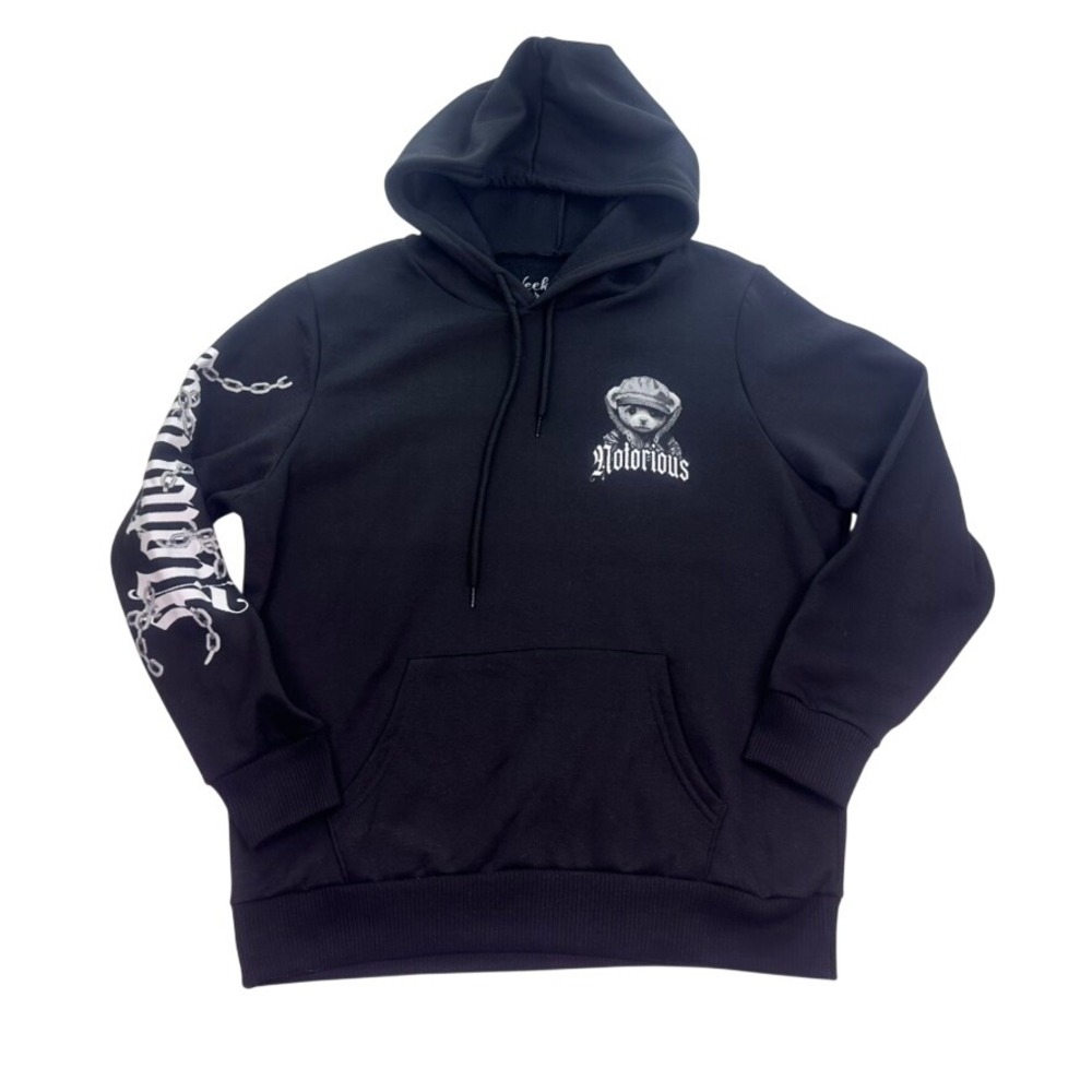 Weekend Warriors King Bear Graphic Black Hoodie Sweatshirt Medium NWOT